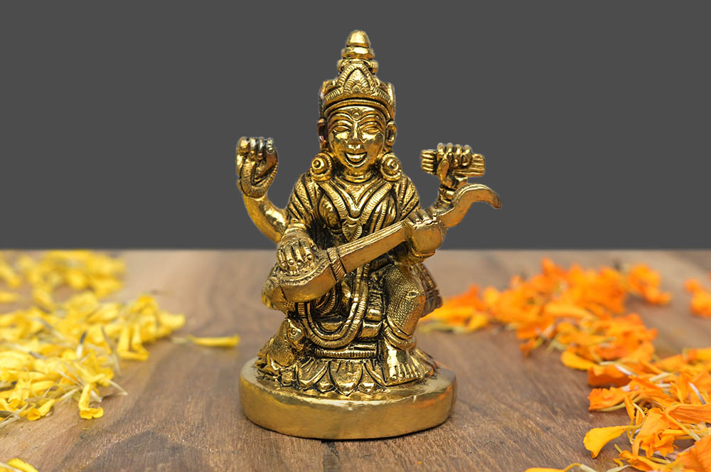 NK-847-1-SBM27-Goddess Saraswati Brass Idol